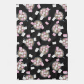 ココアマーシュマロ熱チョコレートキャンディウィンターブラック キッチンタオル (縦)