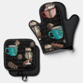 ココアマーシュマロ熱チョコレートキャンディースクリプト 鍋つかみ&鍋敷きセット (正面/裏面)