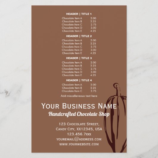 ココアモダンポッドショコラティエのチョコレートショップメニュー チラシ (正面)