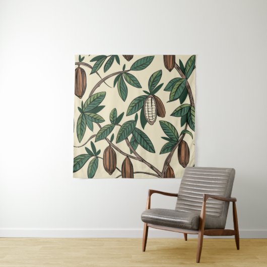 ココア植物のシームレスパターン。カカオ豆。ヴィンテージ タペストリー (インサイチュ)