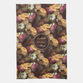 ココア豆と花チョコレートパターン キッチンタオル (縦)