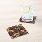 ココア豆と花チョコレートパターン スクエアペーパーコースター (インサイチュ)