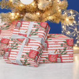 ココア赤の外に独自の寒さを作ストライプ成 ラッピングペーパー