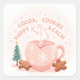 ココア、クッキー、やすらぎ - パステル クリスマスTシャツ スクエアシール
