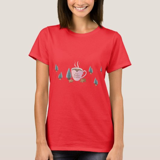 ココア、クッキー、安らぎ - パステル クリスマスTシャツ Tシャツ (正面)