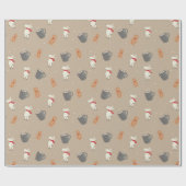 ココア、トナカイ、ジンジャーブレッドのクリスマス ラッピングペーパー (フラット)