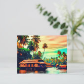 ココエレガントヤシの木のケララ自然景観 ポストカード (スタンド正面)