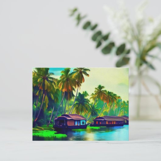 ココエレガントヤシの木のケララ自然景観 ポストカード (スタンド正面)