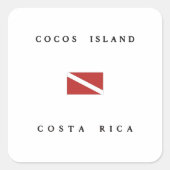 ココスアイランドコスタリカスクーバダイブ国旗 スクエアシール (正面)