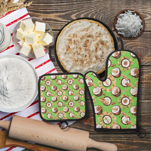 ココナッツとスパイス緑 鍋つかみ&鍋敷きセット