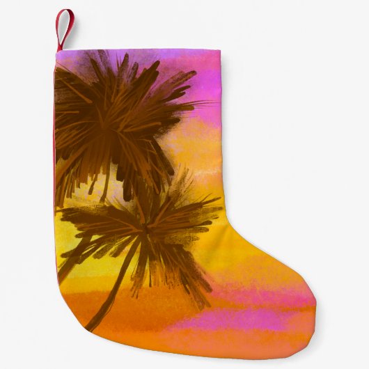 ココナッツの木、熱帯の夏のテーマ。 スモールクリスマスストッキング (正面)