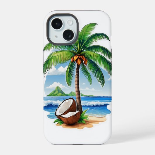 ココナッツの木 熱帯の島 iPhone 15ケース (裏面)