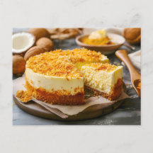 ココナッツの材料に囲まれたチーズケーキ