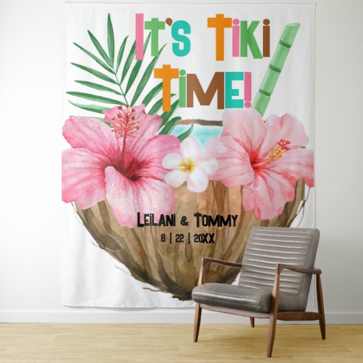 ココナッツカクテルトロピカルティキカップルシャワー タペストリー (インサイチュ)