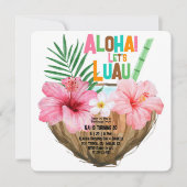 ココナッツカクテルルアウ(ハワイ式宴会)誕生日トロピカルハワイアン 招待状 (正面)