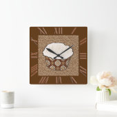 ココナッツカップケーキ日本の、渦巻き背景 スクエア壁時計 (ホーム)