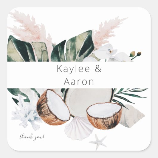 ココナッツコーラル&ホワイトフローラサンキュー スクエアシール (正面)