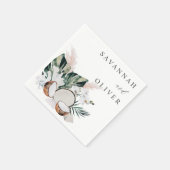 ココナッツコーラル&ホワイトフローラネームナプキンス スタンダードカクテルナプキン (角)