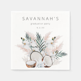 ココナッツコーラル&ホワイトフローラ名またはモノグラム スタンダードカクテルナプキン