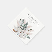 ココナッツコーラル&ホワイトフローラ名またはモノグラム スタンダードカクテルナプキン (角)