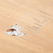 ココナッツコーラル&ホワイトフローラ結婚ズ アクリル招待状 (レイダウン)