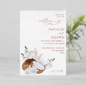 ココナッツコーラル&ホワイトフローラ結婚ズ 箔招待状 (立ち正面)