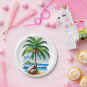 ココナッツツリートロピカルアイランド ペーパープレート (パーティー)
