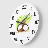 ココナッツトロピカルフルーツサマー水彩食品 ラージ壁時計 (傾斜)