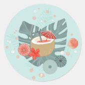 ココナッツドリンクとビーチグリーンリー ラウンドシール (正面)