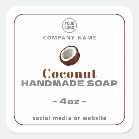 ココナッツハンドメイドソープスクエアステッカー スクエアシール (正面)
