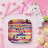 ココナッツパームツリーカラフルコースタルサンセット ペーパープレート (パーティー)