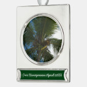 ココナッツパームツリートロピカル自然 シルバープレートバナーオーナメント (左)