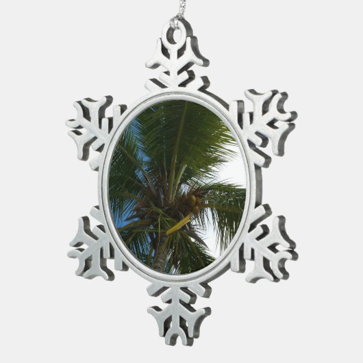 ココナッツパームツリートロピカル自然 スノーフレークピューターオーナメント (右)
