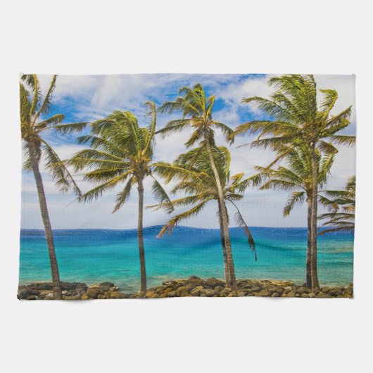 ココナッツヤシの木(Cocos nucifera)が揺れる キッチンタオル (横)