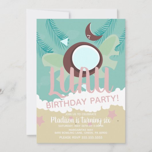 ココナッツルアウ（ハワイ式宴会）トロピカルバースデーパーティー 招待状 (正面)