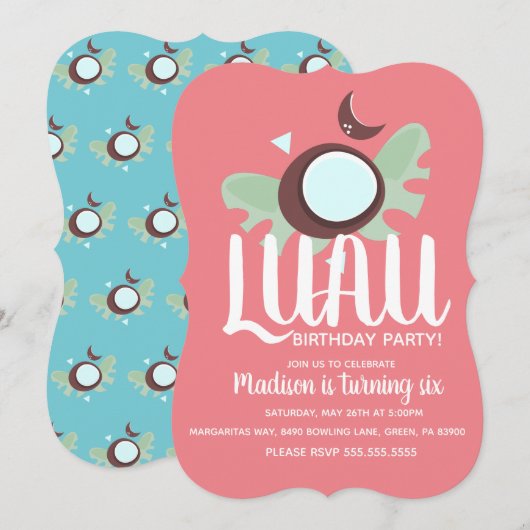 ココナッツルアウ（ハワイ式宴会）トロピカルバースデーパーティー 招待状 (正面/裏面)