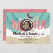 ココナッツルアウ（ハワイ式宴会）フォトトロピカルビーチバースデーパーティー 招待状 (正面/裏面)