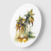 ココナッツ水彩熱帯地方の緑のヤシの木 ラージ壁時計 (傾斜)
