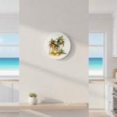 ココナッツ水彩熱帯地方の緑のヤシの木 ラージ壁時計