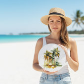 ココナッツ水彩熱帯地方の緑のヤシの木 ラージ壁時計