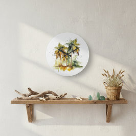 ココナッツ水彩熱帯地方の緑のヤシの木 ラージ壁時計