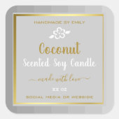 ココナッツ製品包装ラベル金ゴールドライトグレー スクエアシール (正面)