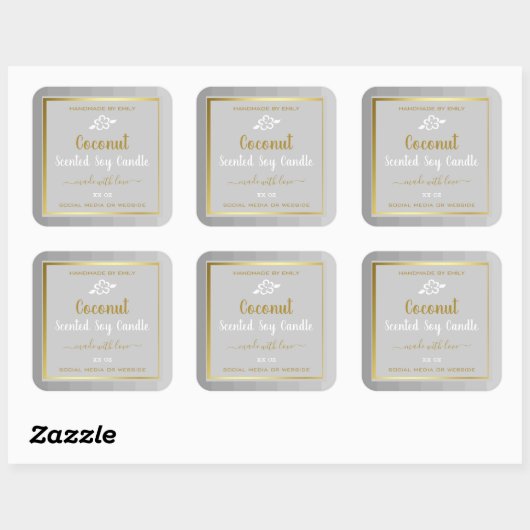 ココナッツ製品包装ラベル金ゴールドライトグレー スクエアシール (シート)