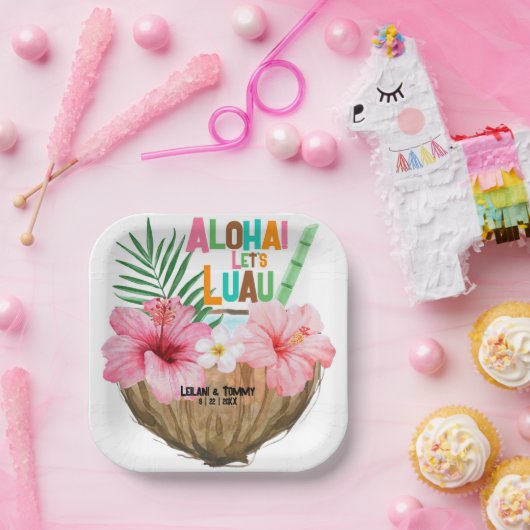 ココナッツ カクテル トロピカル ルアウ カップル シャワー ペーパープレート (パーティー)
