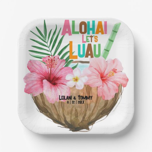 ココナッツ カクテル トロピカル ルアウ カップル シャワー ペーパープレート (正面)