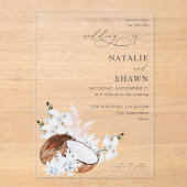 ココナッツ コーラル & ホワイト フラワル ウェディング アクリル招待状 (正面)