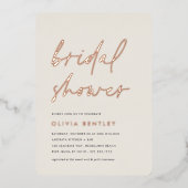 ココナッツ+バラ |ミニマリストスクリプトブライダルシャワー 箔招待状 (正面)