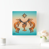 ココペリとサボテンの正方形の壁時計 スクエア壁時計 (ホーム)