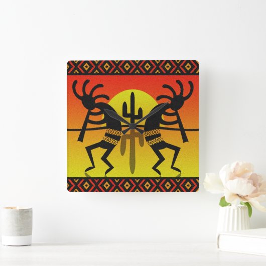 ココペリの南西サボテンの種族のデザイン スクエア壁時計 (ホーム)