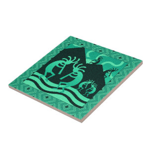 ココペリの南西ターコイズおよび黒いTrivet タイル